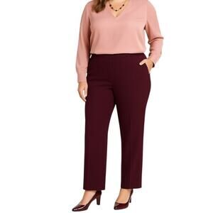 Roz & Ali Dressbarn Trousers Slimming Mid Rise Pants Burgundy Women’s Size 16
